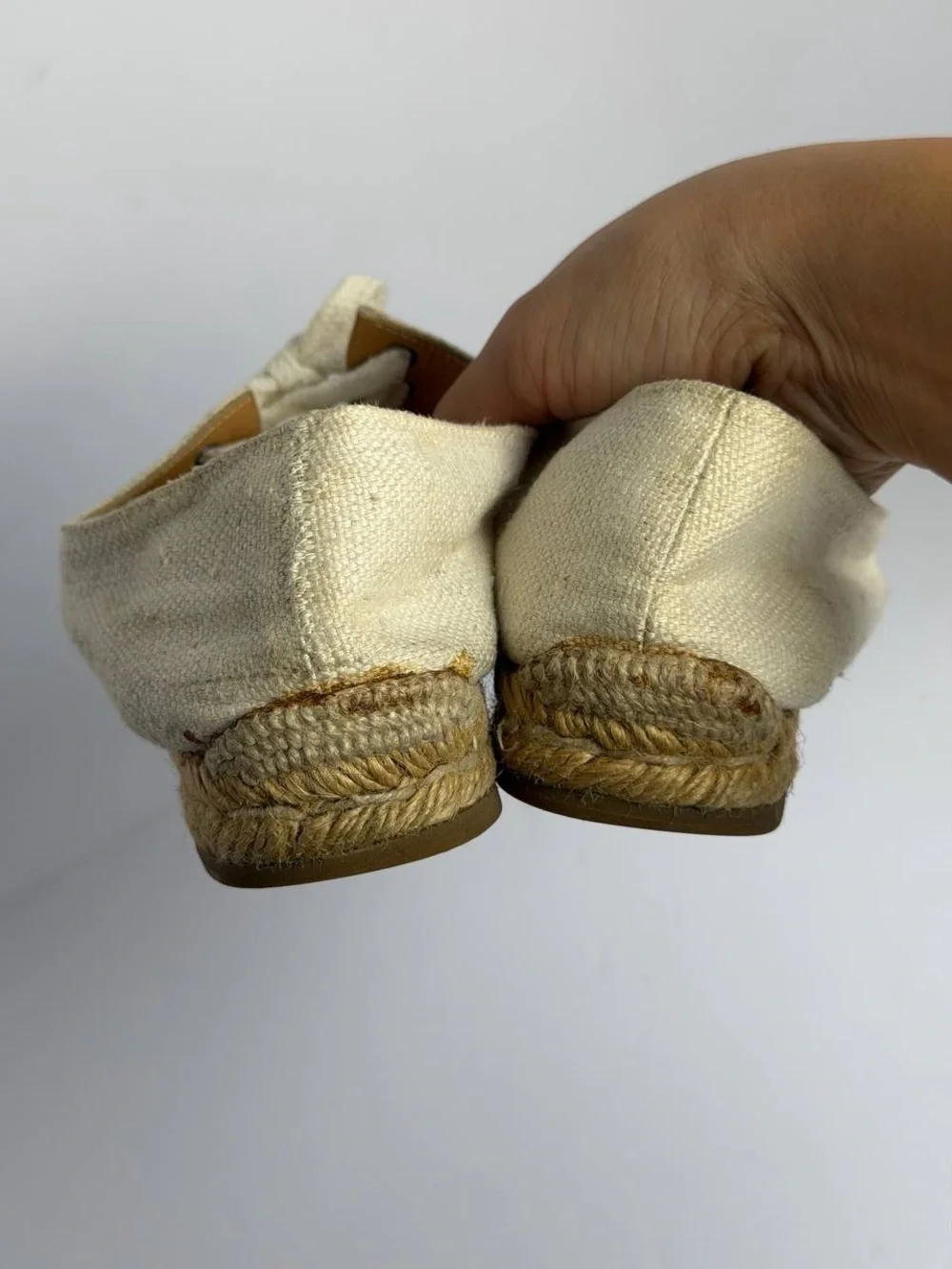 Vintage Hermes Canvas Lace-up Cream White Espadrilles
